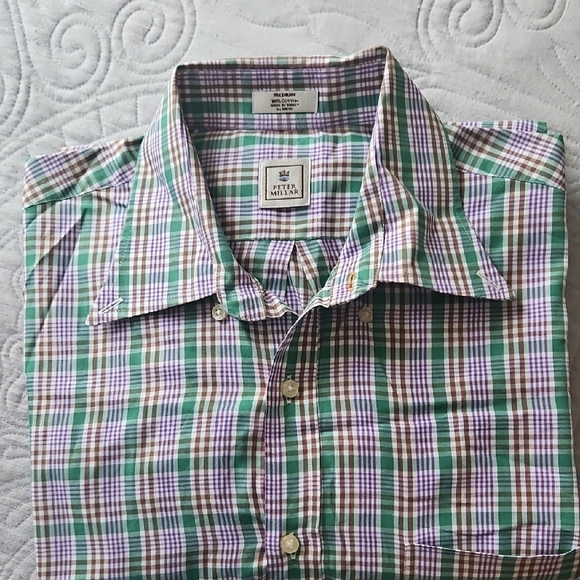 Peter Millar Green Plaid Men's Shirt - Picture 1 of 4